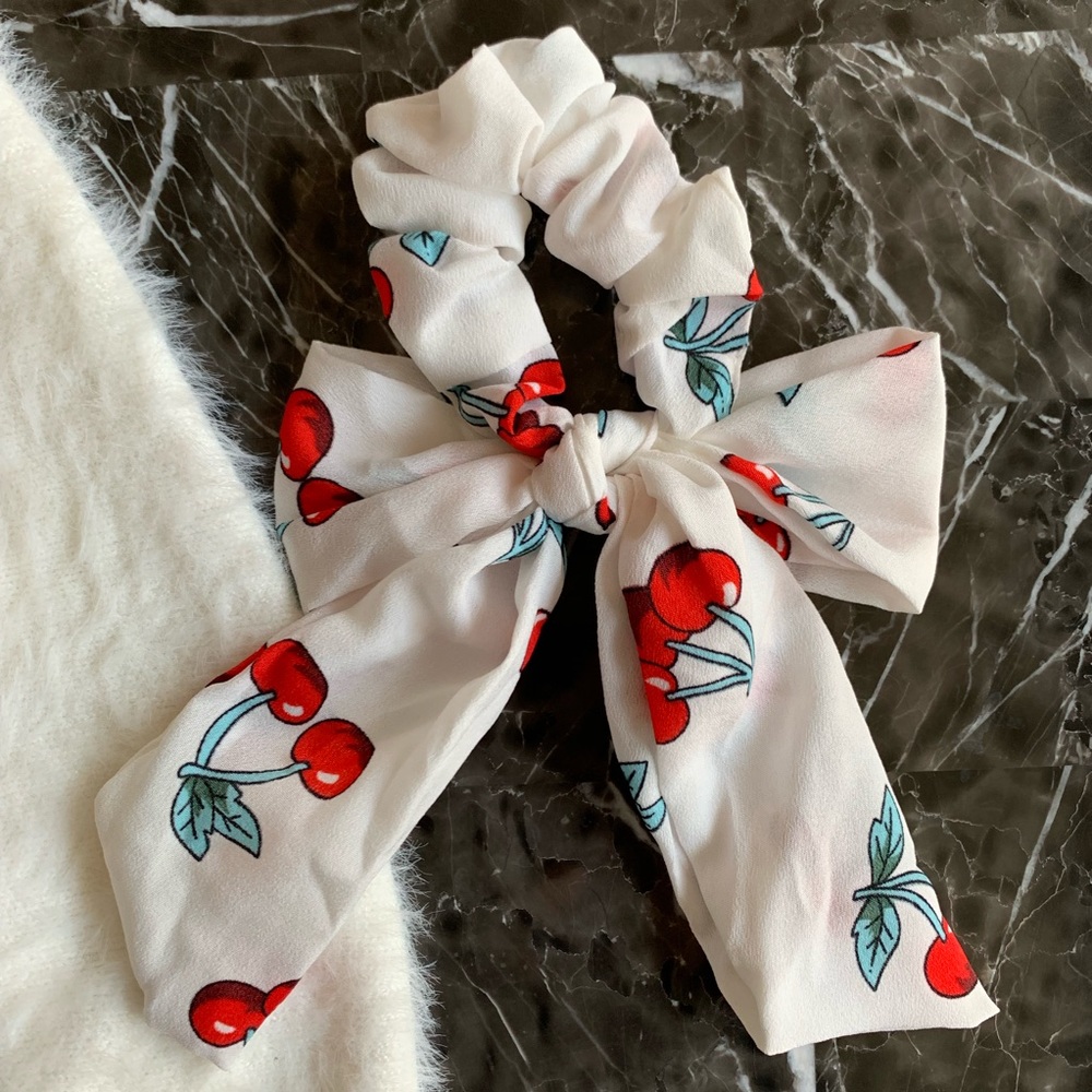 NEW Cherry White Scrunchie Hair Tie - Picture 4 of 4